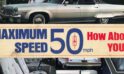 Porque 55 era demasiado rápido durante la escasez de petroleo: estaba la pegatina Oldsmobile de 50 MPH (80,5 km/h.)