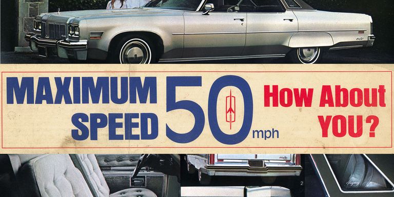 Porque 55 era demasiado rápido durante la escasez de petroleo: estaba la pegatina Oldsmobile de 50 MPH (80,5 km/h.)